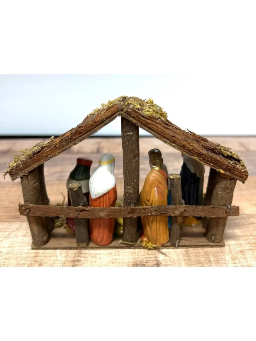 Handcrafted Christmas Nativity Set With Wood Stable
